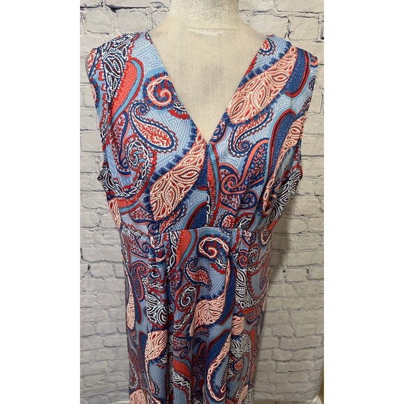 Ruby Rd Womens Asymmetrical Puff Paisley Midi Dress in Red & Blue Large - Picture 2 of 7
